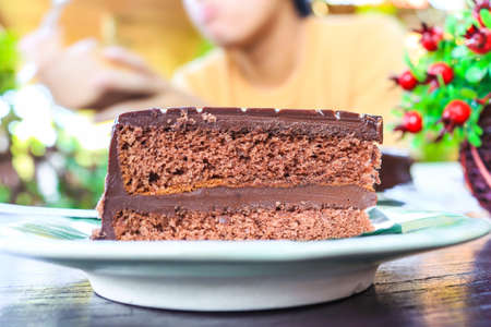 A homemade slice of chocolate cakeの写真素材