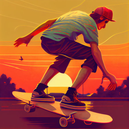 Elderly people skate board, colorful illustrationの写真素材
