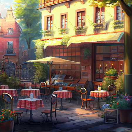 Summer terrace, outdoor city cafe, coffeehouseの写真素材