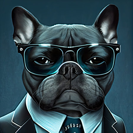 A dog in a business suit and dark glassesの写真素材