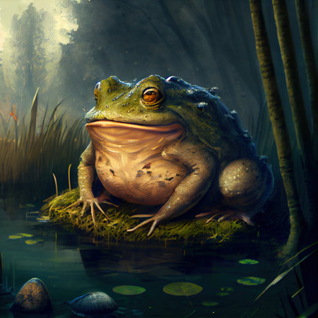 A very unpleasant toad is sitting in a swampの写真素材