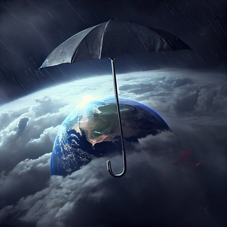 An open umbrella over the planet, a view from spaceの写真素材