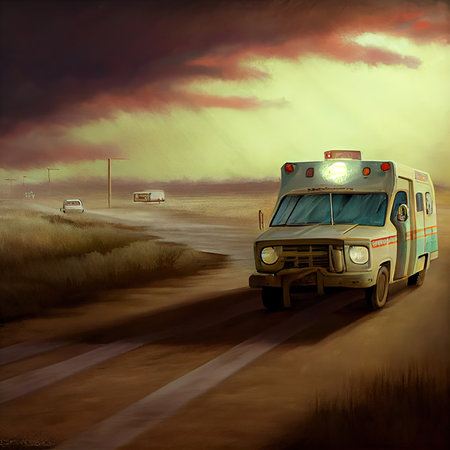 An ambulance is in a hurry to answer a callの写真素材