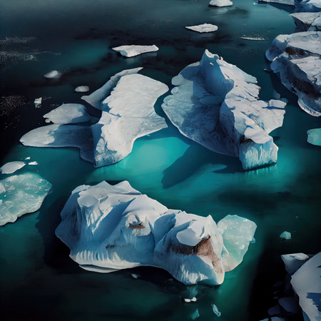 Huge icebergs in the sea, top view