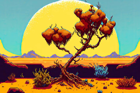 Greenery on Mars planet science fiction landscape, 8 bit style, clear style