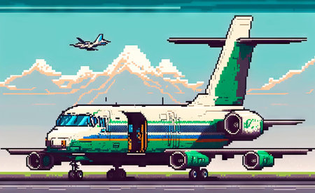 The work of airport transport services, 8 bit style, clear style