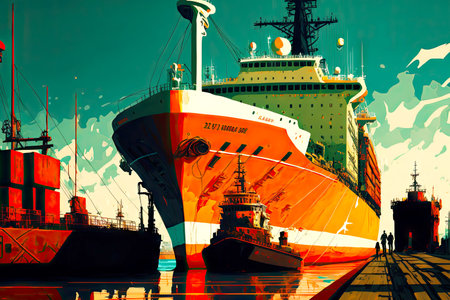 Commercial cargo ship waiting at berth for start of loadingの写真素材