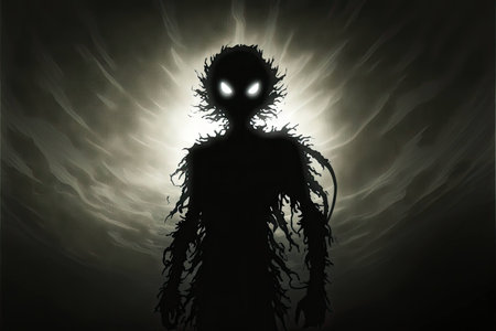 Horror alien monster silhouette in light beam