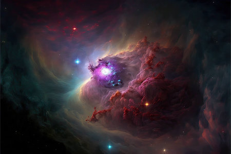 Beautiful nebula in a starry alien galaxy sky
