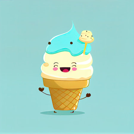 cute ice cream cartoon character came up with an idea, cartoon style, modern simple illustrationの写真素材