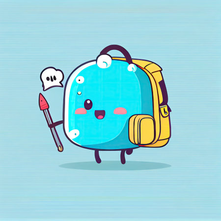 cute pick backpack cartoon character came up with an idea, cartoon style, modern simple illustrationの写真素材
