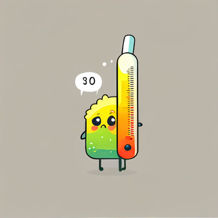 cute thermometer cartoon character came up with an idea, cartoon style, modern simple illustrationの写真素材