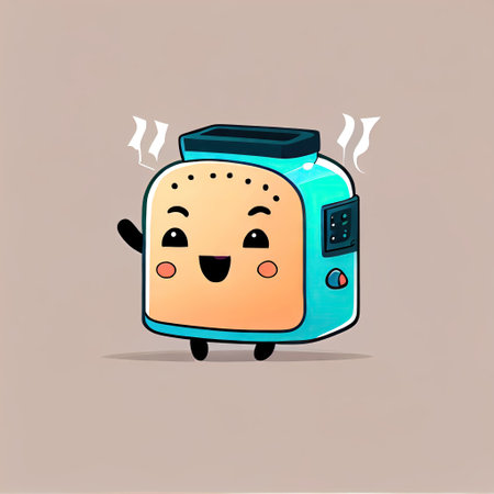 cute toaster cartoon character came up with an idea, cartoon style, modern simple illustration