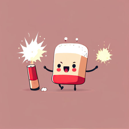 cute fire cartoon character clapping firecrackers, cartoon style, modern simple illustration