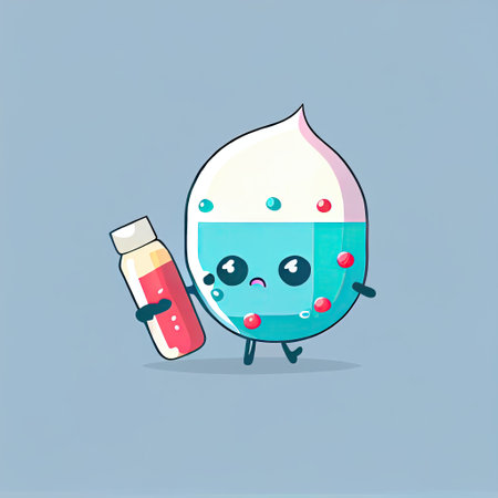cute ice cream cartoon character drinking pills, cartoon style, modern simple illustrationの写真素材