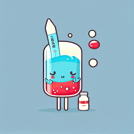 cute thermometer cartoon character drinking pills, cartoon style, modern simple illustration