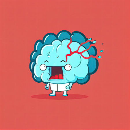 cute brain cartoon character gets angry and screams, cartoon style, modern simple illustrationの写真素材