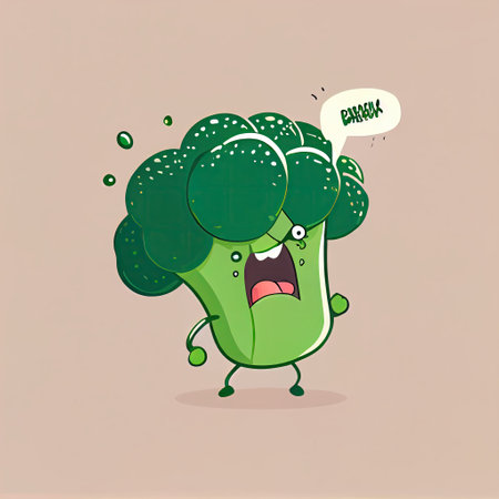 cute broccoli cartoon character gets angry and screams, cartoon style, modern simple illustrationの写真素材