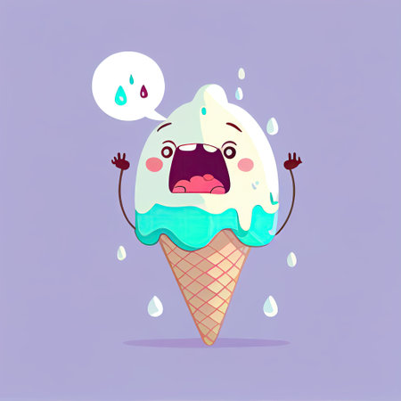 cute ice cream cartoon character gets angry and screams, cartoon style, modern simple illustrationの写真素材