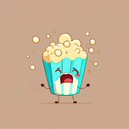 cute popcorn cartoon character gets angry and screams, cartoon style, modern simple illustration