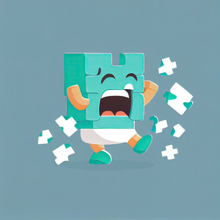 cute puzzle cartoon character gets angry and screams, cartoon style, modern simple illustrationの写真素材