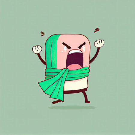 cute scarf cartoon character gets angry and screams, cartoon style, modern simple illustrationの写真素材