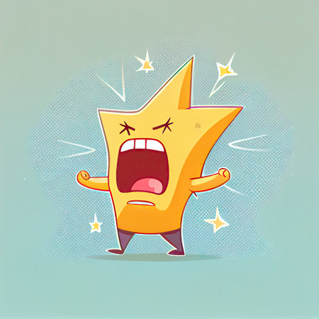 cute star cartoon character gets angry and screams, cartoon style, modern simple illustration