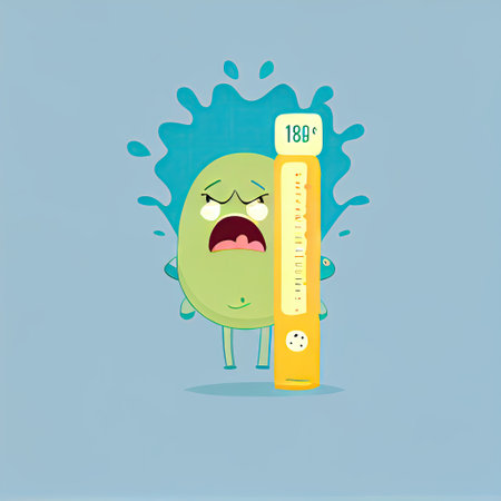 cute thermometer cartoon character gets angry and screams, cartoon style, modern simple illustrationの写真素材
