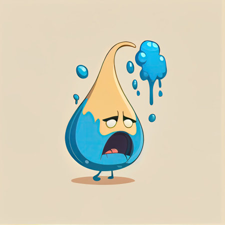 cute drop cartoon character gets angry and steam comes out of his ears, cartoon style, modern simple illustrationの写真素材