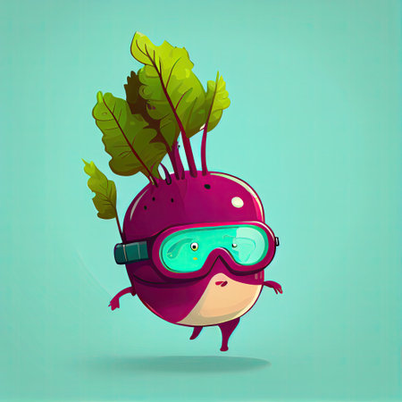 cute beetroot cartoon character in an underwater mask with a tube, cartoon style, modern simple...