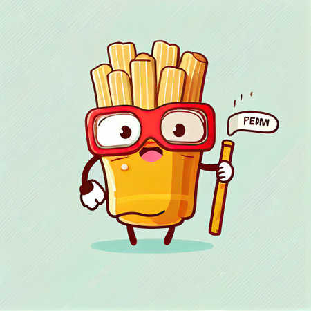cute french fries cartoon character in an underwater mask with a tube, cartoon style, modern simple illustrationの写真素材