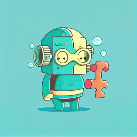 cute puzzle cartoon character in an underwater mask with a tube, cartoon style, modern simple illustrationの写真素材