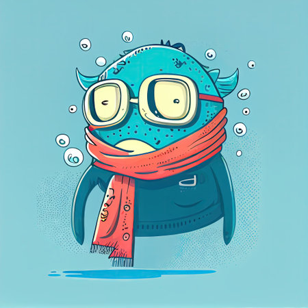 cute scarf cartoon character in an underwater mask with a tube, cartoon style, modern simple illustrationの写真素材