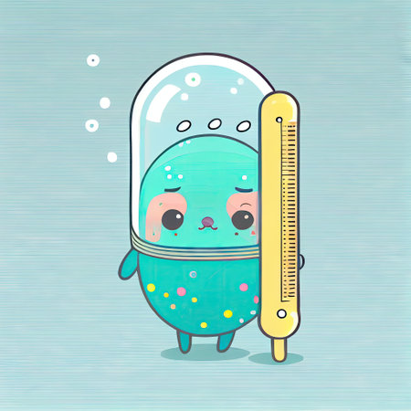 cute thermometer cartoon character in an underwater mask with a tube, cartoon style, modern simple illustrationの写真素材