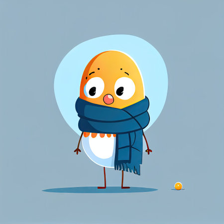 cute fried egg cartoon character in a scarf, cartoon style, modern simple illustrationの写真素材
