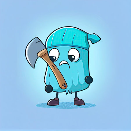 cute ice axe cartoon character in a scarf, cartoon style, modern simple illustrationの写真素材