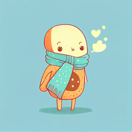 cute lungs cartoon character in a scarf, cartoon style, modern simple illustrationの写真素材