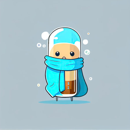 cute medical test tube cartoon character in a scarf, cartoon style, modern simple illustration