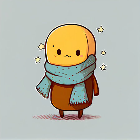 cute star cartoon character in a scarf, cartoon style, modern simple illustrationの写真素材