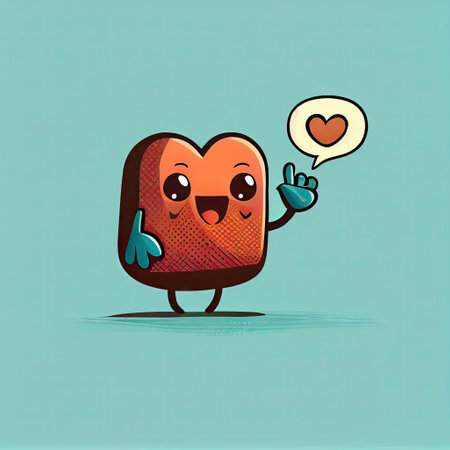 cute heart cartoon character waving hello, cartoon style, modern simple illustrationの写真素材