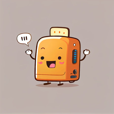 cute toaster cartoon character waving hello, cartoon style, modern simple illustrationの写真素材
