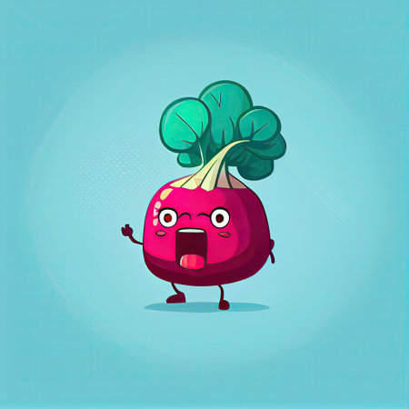 cute beetroot cartoon character shows the tongue, cartoon style, modern simple illustrationの写真素材
