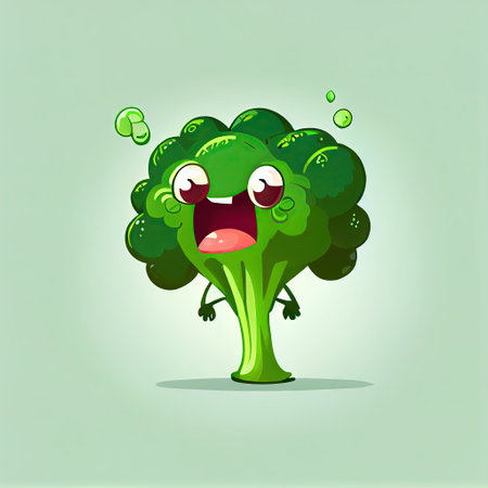cute broccoli cartoon character shows the tongue, cartoon style, modern simple illustrationの写真素材