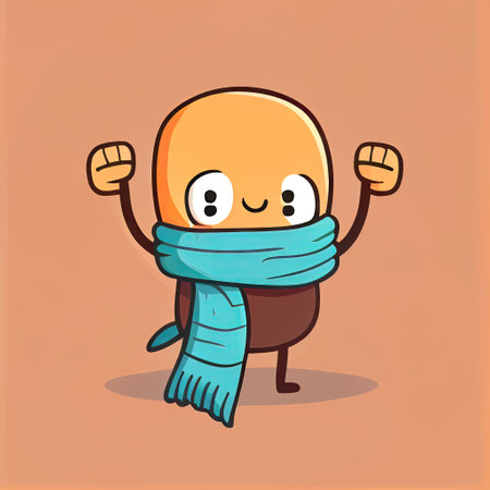 cute scarf cartoon character shows hands gesture thumbs up, cartoon style, modern simple...
