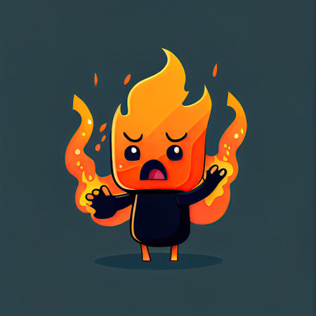cute flame cartoon character shows hands gesture blah-blah gesture, cartoon style, modern simple illustrationの写真素材