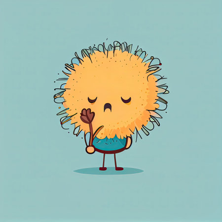 cute dandelion cartoon character shows emoji shrug, cartoon style, modern simple illustration