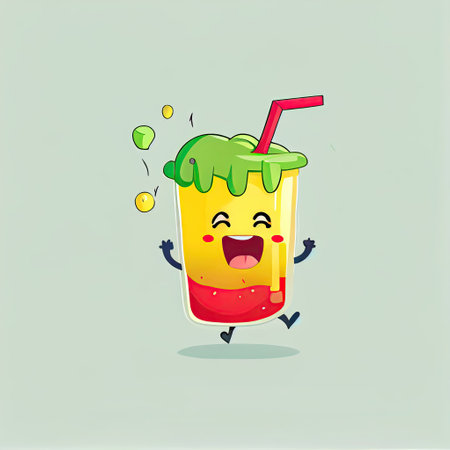cute smoothie cartoon character shows emoji shrug, cartoon style, modern simple illustrationの写真素材