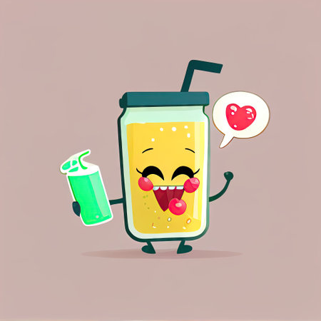 cute smoothie cartoon character shows emoji shrug, cartoon style, modern simple illustrationの写真素材
