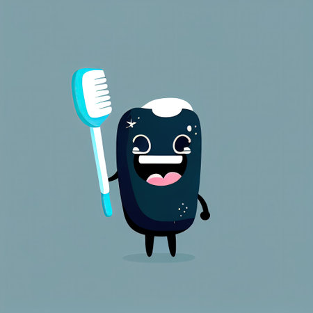 cute toothbrush cartoon character shows emoji shrug, cartoon style, modern simple illustrationの写真素材