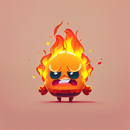 cute flame cartoon character shows emoji shrug, cartoon style, modern simple illustrationの写真素材